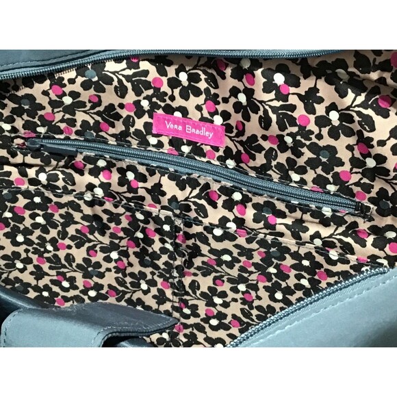 Vera Bradley Iconic Laptop Tote Charcoal Blue College School Travel - Picture 15 of 16